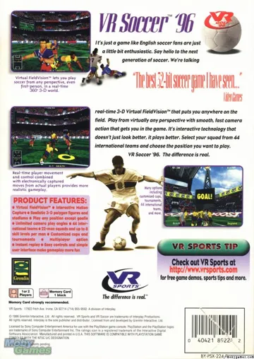 VR Soccer 96 (US) box cover back